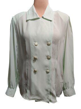 Vintage Plus Size 18 Mint Green Blouse Double Breasted Button Front Pastel Top